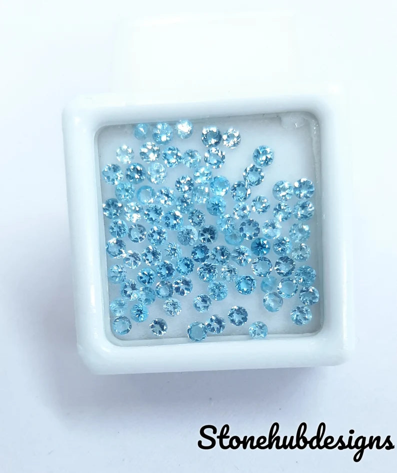 1MM, 1.25MM, 1.50MM, 2MM, 2.50MM Natural Swiss Blue Topaz Faceted Round Loose Gemstone, AAA Swiss Blue Topaz Round Cut Gemstone for jewelry