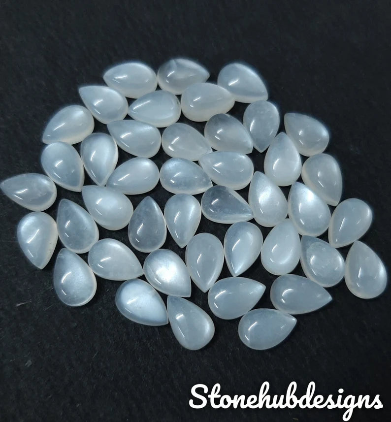7X10MM, 8X12MM, 9X13MM Natural White Moonstone Pear Cabochon Gemstone, AAA Quality White Moonstone Smooth Pear Cabs For Jewelry