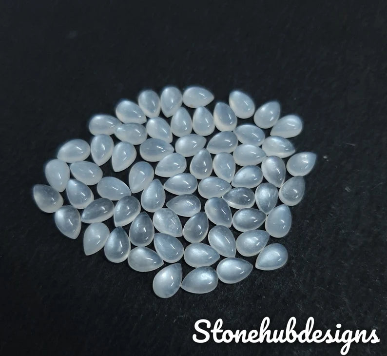 4X6MM, 5X7MM, 5X8MM, 6X9MM Natural White Moonstone Pear Cabochon Gemstone, AAA Quality White Moonstone Smooth Pear Cabs For Jewelry