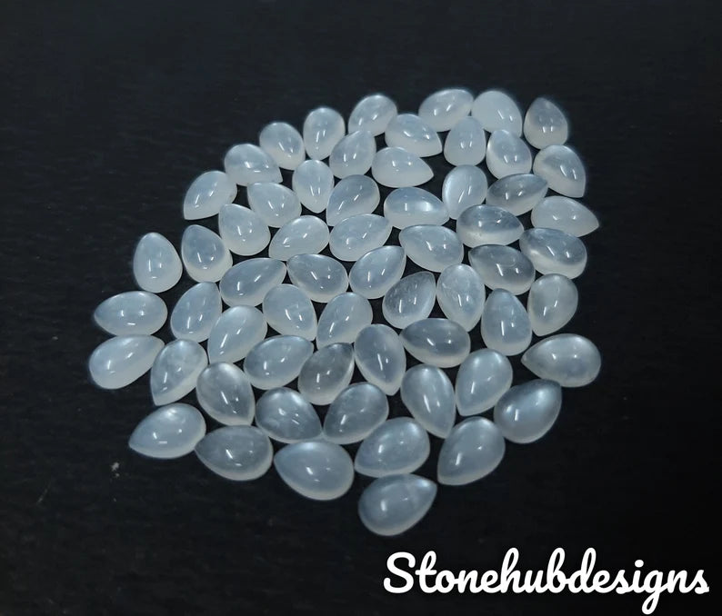 4X6MM, 5X7MM, 5X8MM, 6X9MM Natural White Moonstone Pear Cabochon Gemstone, AAA Quality White Moonstone Smooth Pear Cabs For Jewelry