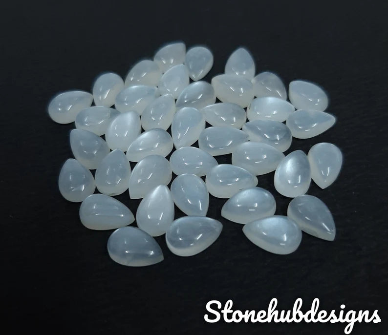 7X10MM, 8X12MM, 9X13MM Natural White Moonstone Pear Cabochon Gemstone, AAA Quality White Moonstone Smooth Pear Cabs For Jewelry