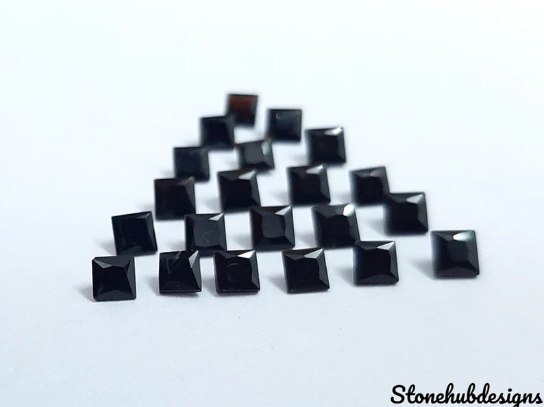 3MM, 4MM, 5MM, 6MM Natural Black Spinel Faceted Square gemstone, 100% Natural AAA Quality Black Spinel Square Faceted Loose Gemstone
