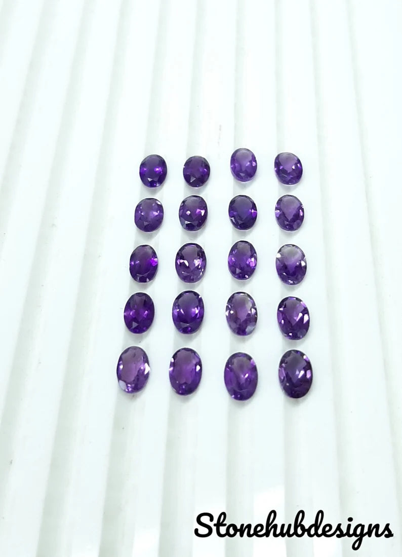 6X8MM, 7X9MM, 8X10MM, 9X11MM Natural Amethyst faceted Oval Cut Gemstone, AAA Purple Amethyst Faceted Oval Cut Calibrated Stone For Jewelry
