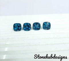 7MM, 8MM, 9MM, 10MM Natural London Blue Topaz Faceted Cushion cut Gemstone, AAA London Topaz faceted Cushion Calibrated Size for Jewelry