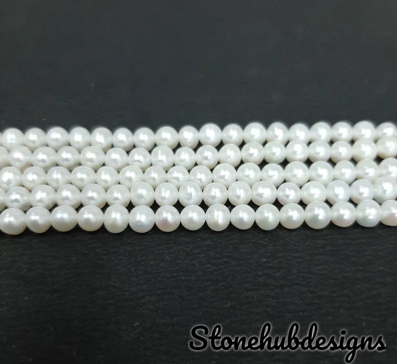 5MM, 6MM, 7MM, 8MM Natural Pearl Smooth Round Beads, freshwater pearl smooth beads, White pearl beads One Strands, Gemstone Beads