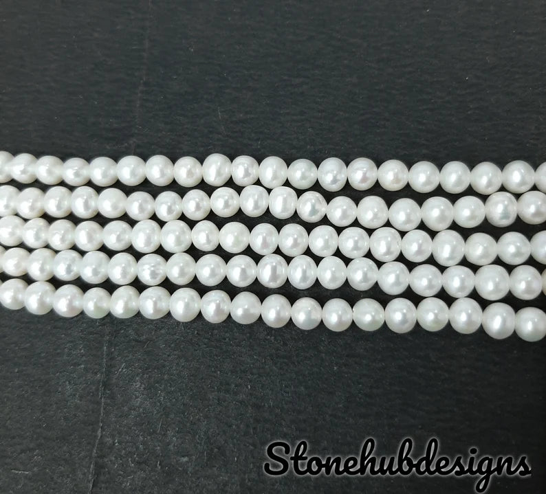 5MM, 6MM, 7MM, 8MM Natural Pearl Smooth Round Beads, freshwater pearl smooth beads, White pearl beads One Strands, Gemstone Beads