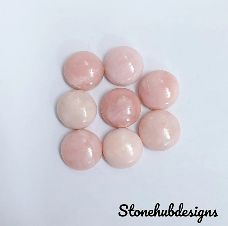 11MM- 20MM Natural Pink Opal Round Cabochon Gemstone, Flat Back Round Shape Smooth Polished Gemstones Lot For Earring, Ring And Jewelry