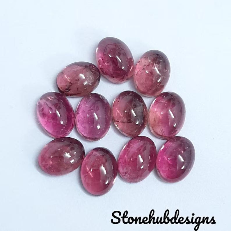 6x8MM, 7x9MM, 8x10MM Natural Pink Tourmaline Oval Cabochon Gemstone, Pink Tourmaline Smooth Oval Flat Back Cabochon Stone for jewelry making