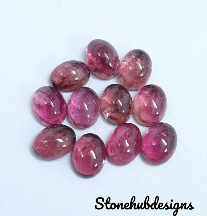 6x8MM, 7x9MM, 8x10MM Natural Pink Tourmaline Oval Cabochon Gemstone, Pink Tourmaline Smooth Oval Flat Back Cabochon Stone for jewelry making
