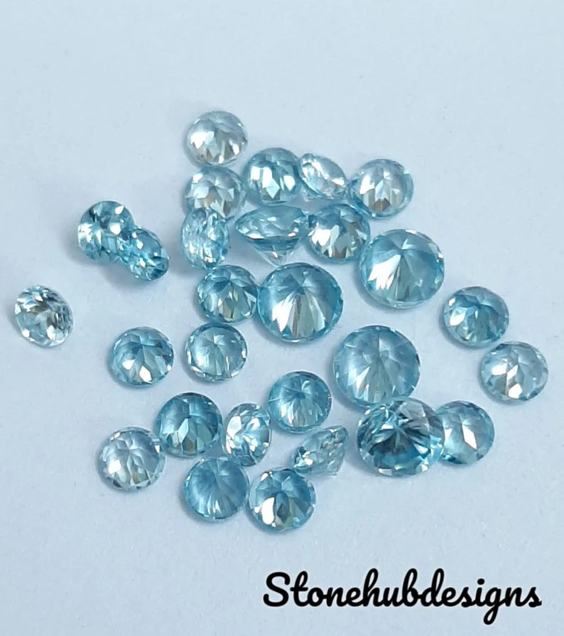 3MM, 4MM, 5MM Natural Blue Zircon Faceted Round Shape Loose Gemstones, AAA Quality Blue Zircon Round cut Loose For Jewelry Making