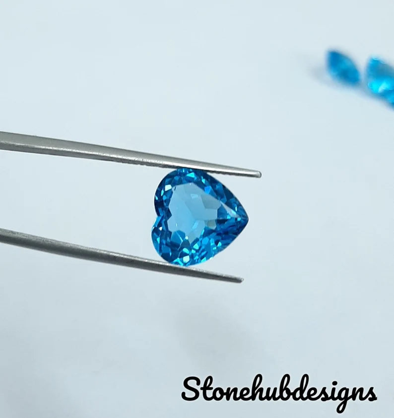 8MM, 9MM, 10MM, 12MM Natural Swiss Blue Topaz Faceted Heart Shape Loose Gemstones, AAA Swiss Blue Topaz Cut Heart For Jewelry Making