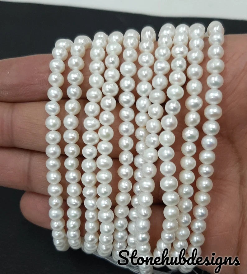 5MM, 6MM, 7MM, 8MM Natural Pearl Smooth Round Beads, freshwater pearl smooth beads, White pearl beads One Strands, Gemstone Beads