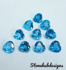 8MM, 9MM, 10MM, 12MM Natural Swiss Blue Topaz Faceted Heart Shape Loose Gemstones, AAA Swiss Blue Topaz Cut Heart For Jewelry Making