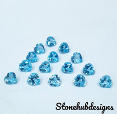 3MM, 4MM, 5MM, 6MM, 7MM Natural Swiss Topaz Faceted Heart Shape Loose Gemstones, AAA Swiss Blue Topaz Cut Heart For Topaz Jewelry