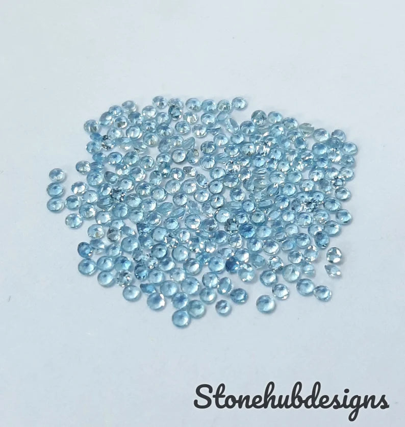 1.50MM, 2MM, 2.50MM Natural Aquamarine Faceted Round Cut Stones, AAA Aquamarine Round Loose Calibrated Cut Gemstone For Jewelry