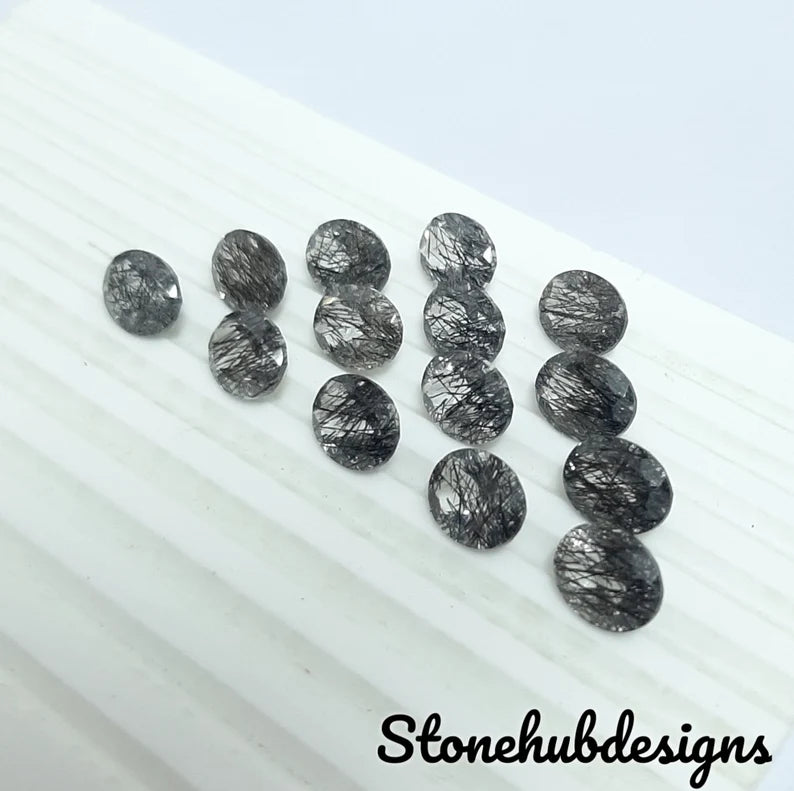 5X7MM, 6X8MM, 7X9MM, 8X10MM Natural Black Rutile Faceted Oval Gemstone, AAA Quality Black Rutile Quartz Oval Cut superb stone for jewelry