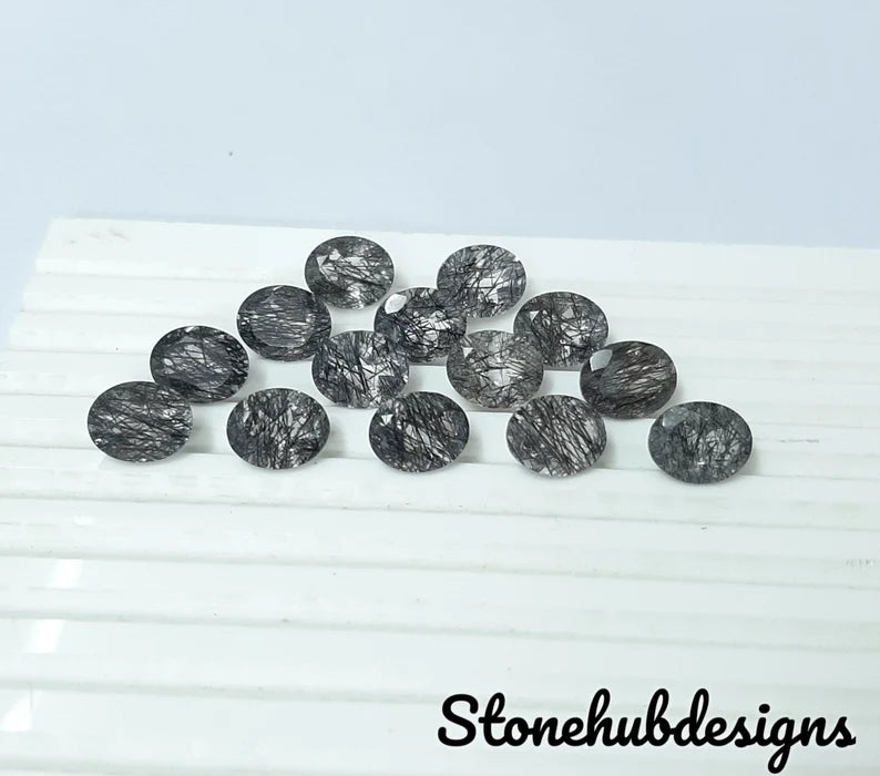 8x10MM, 9x11MM, 10x12MM Natural Black Rutile Faceted Oval Gemstone, AAA Quality Black Rutile Quartz Oval Cut superb stone for jewelry