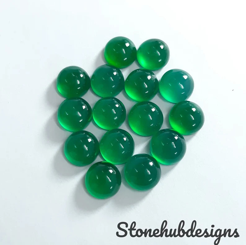 Natural Green Onyx Round Cabochon Gemstone, AAA Quality Green Onyx Smooth Round flat back Cabochon Stone For jewelry