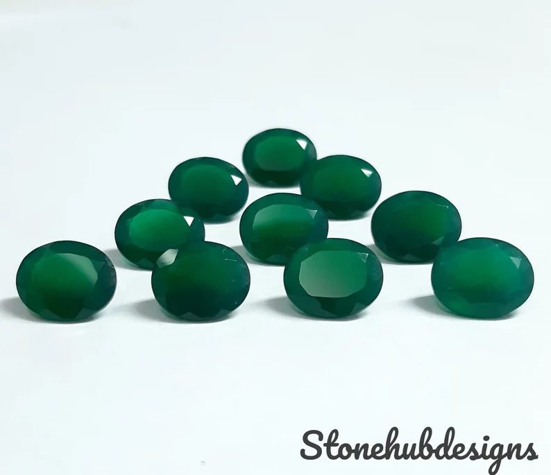 8x10MM, 9x11MM, 10x12MM, 10x14MM Natural Green Onyx faceted Oval Cut Gemstone, AAA GREEN ONYX faceted Oval Loose Calibrated Cut For jewelry