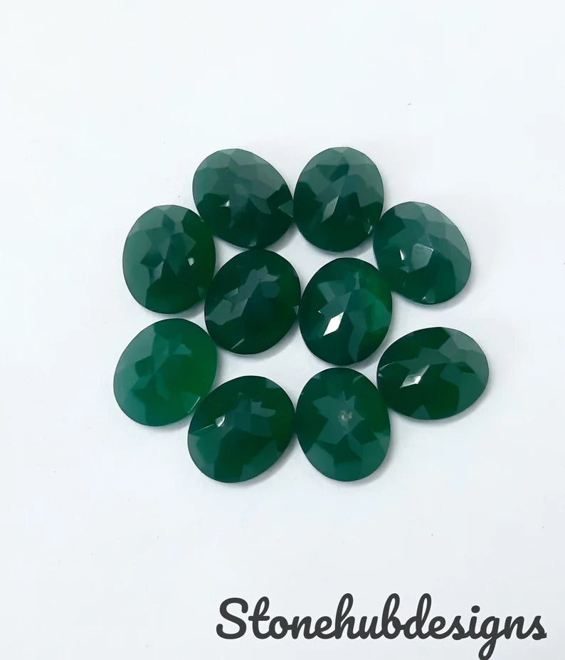 12x16MM, 13x18MM, 15x20MM Natural Green Onyx faceted Oval Cut Gemstone, AAA Green Onyx faceted Oval Cut Loose Calibrated Stone For jewelry