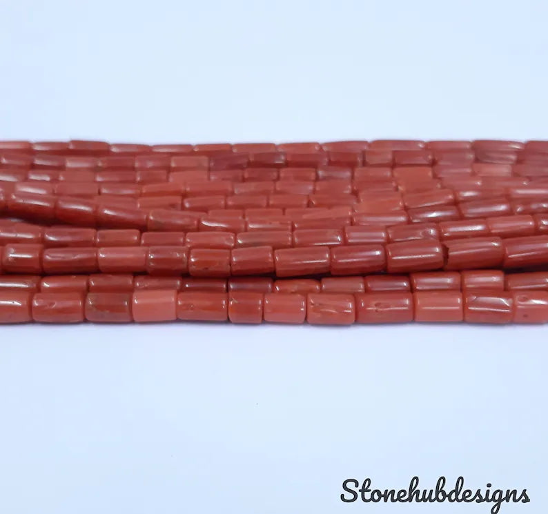 Natural Italian Coral smooth Tube Beads, Original Italian Red Coral Cylinder Beads For Jewelry, 4x8-5x8 mm Each Approx.
