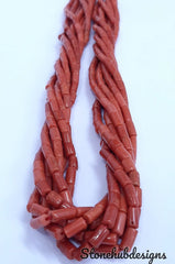 Natural Italian Coral smooth Tube Beads, Original Italian Red Coral Cylinder Beads For Jewelry, 4x8-5x8 mm Each Approx.
