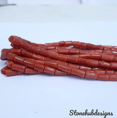 Natural Italian Coral smooth Tube Beads, Original Italian Red Coral Cylinder Beads For Jewelry, 4x8-5x8 mm Each Approx.