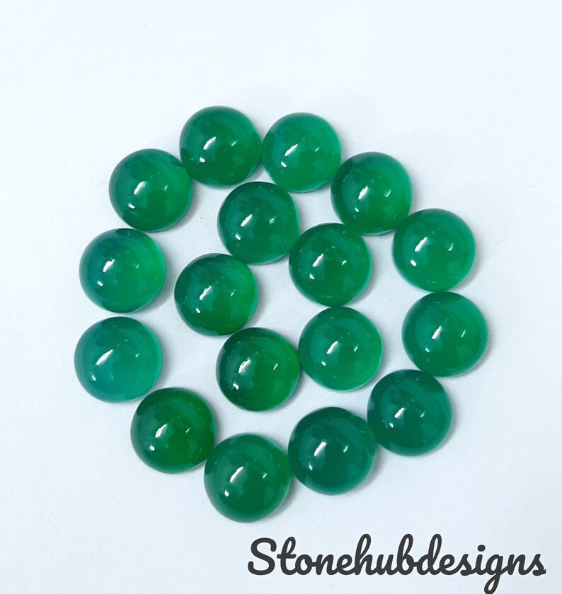 Natural Green Onyx Round Cabochon Gemstone, AAA Quality Green Onyx Smooth Round flat back Cabochon For Jewelry
