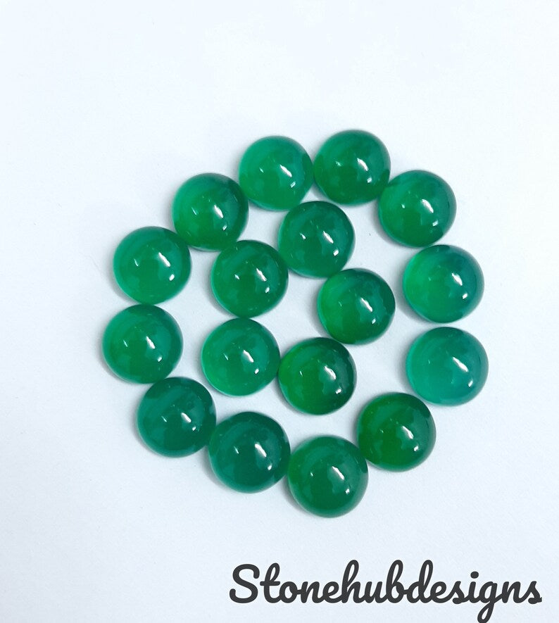 Natural Green Onyx Round Cabochon Gemstone, AAA Quality Green Onyx Smooth Round flat back Cabochon For Jewelry
