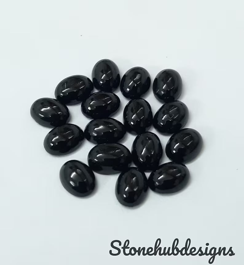 Natural Black Onyx Oval Cabochon Gemstone, AAA BLACK ONYX Smooth Oval Flat Back Cabochon Gemstone For Jewelry