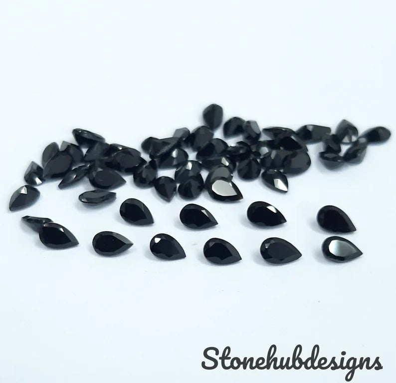 3x5MM, 4x6MM, 5x7MM, 6X8MM Natural Black Onyx faceted Pear Cut Gemstone, AAA BLACK ONYX faceted Pear Loose Calibrated Cut For jewelry making