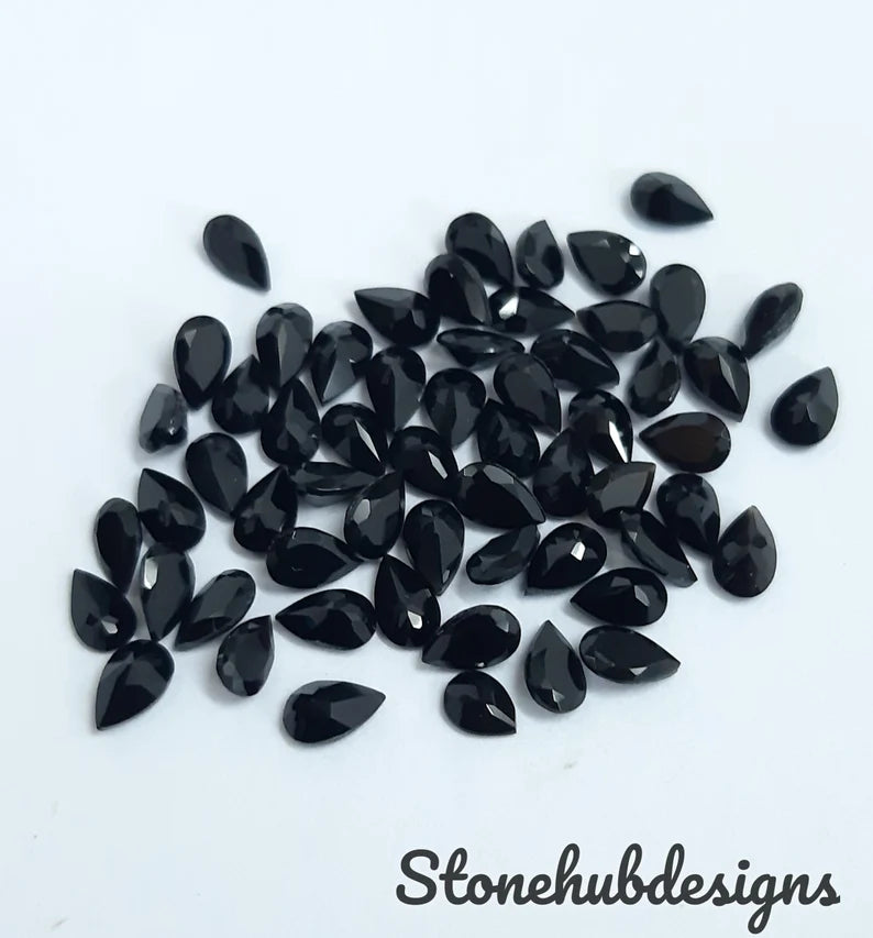3x5MM, 4x6MM, 5x7MM, 6X8MM Natural Black Onyx faceted Pear Cut Gemstone, AAA BLACK ONYX faceted Pear Loose Calibrated Cut For jewelry making