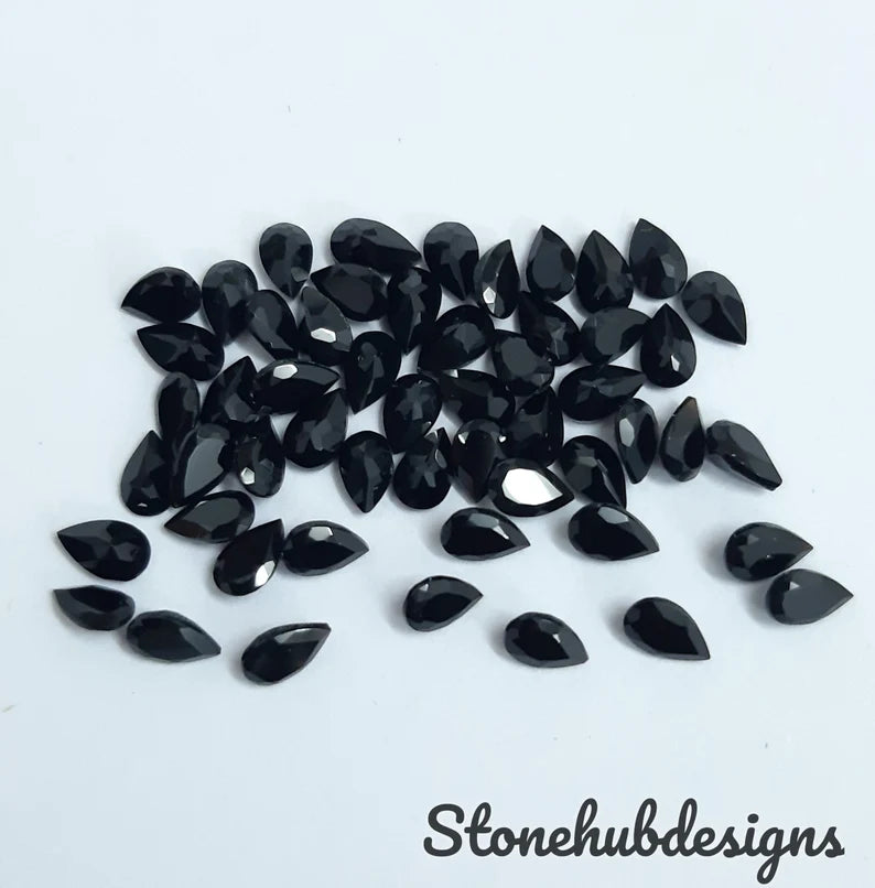 3x5MM, 4x6MM, 5x7MM, 6X8MM Natural Black Onyx faceted Pear Cut Gemstone, AAA BLACK ONYX faceted Pear Loose Calibrated Cut For jewelry making