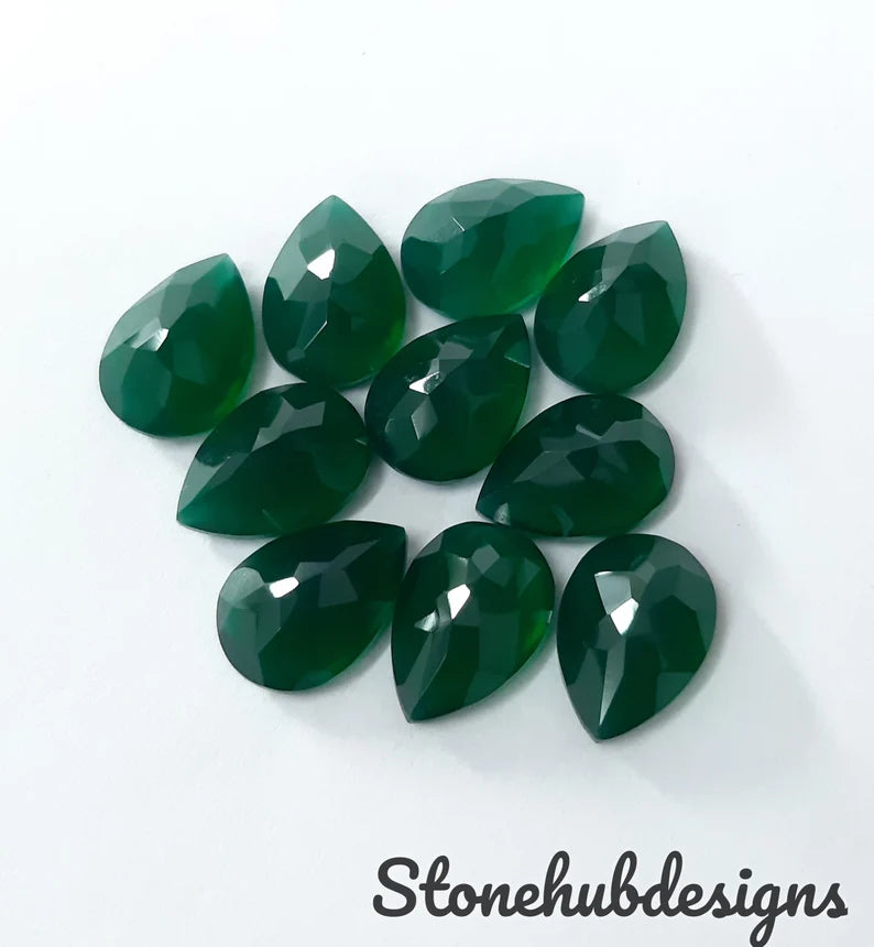 7X9MM, 8X10MM, 9X11MM, 10X12MM Natural Green Onyx faceted Pear Cut Gemstone, AAA GREEN ONYX faceted Pear Loose Calibrated Cut For jewelry