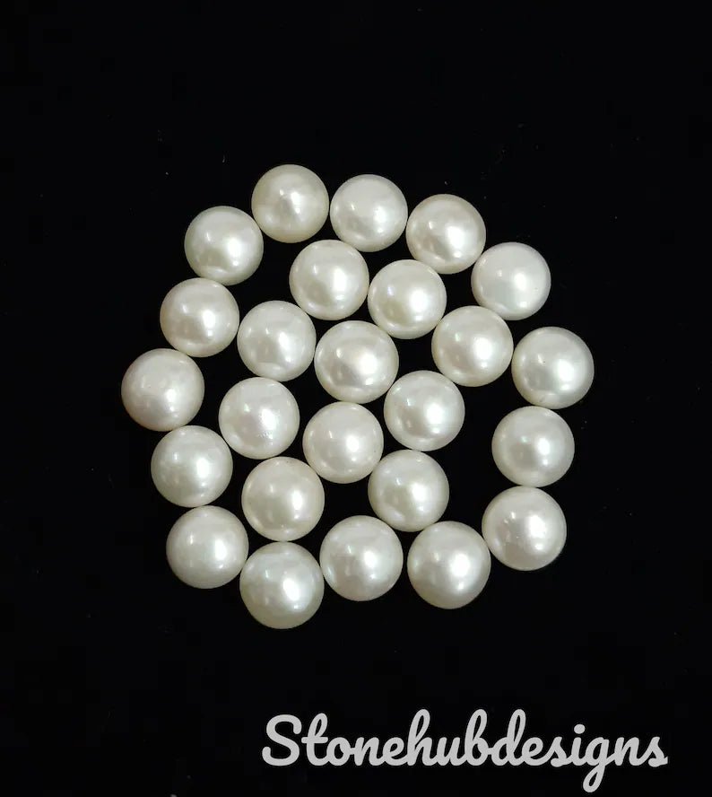 6MM, 6.50MM, 7MM, 7.50MM, 8MM, 8.50MM Natural Fresh Water White Pearl Round Button Cabochon Stone, AAA White Pearl Loose Stone For Jewelry