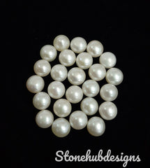 6MM, 6.50MM, 7MM, 7.50MM, 8MM, 8.50MM Natural Fresh Water White Pearl Round Button Cabochon Stone, AAA White Pearl Loose Stone For Jewelry