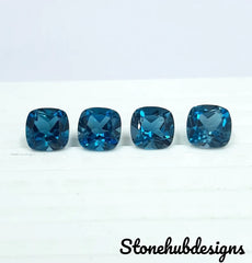 7MM, 8MM, 9MM, 10MM Natural London Blue Topaz Faceted Cushion cut Gemstone, AAA London Topaz faceted Cushion Calibrated Size for Jewelry