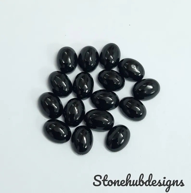 Natural Black Onyx Oval Cabochon Gemstone, AAA BLACK ONYX Smooth Oval Flat Back Cabochon Gemstone For Jewelry