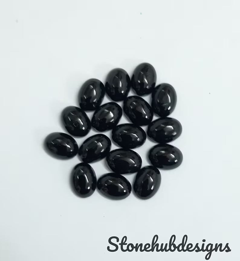 Natural Black Onyx Oval Cabochon Gemstone, AAA BLACK ONYX Smooth Oval Flat Back Cabochon Gemstone For Jewelry