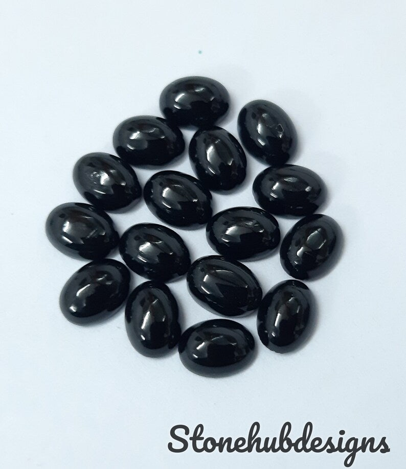 Natural Black Onyx Oval Cabochon Gemstone, AAA BLACK ONYX Smooth Oval Flat Back Cabochon Gemstone For Jewelry