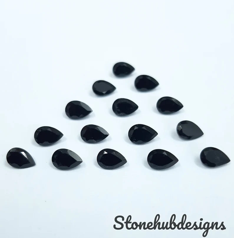 7x9MM, 8x10MM, 9x11MM, 10x12MM Natural Black Onyx Faceted Pear Loose Calibrated Cut Gemstone, AAA Black Onyx Pear Calibrated Cut For jewelry