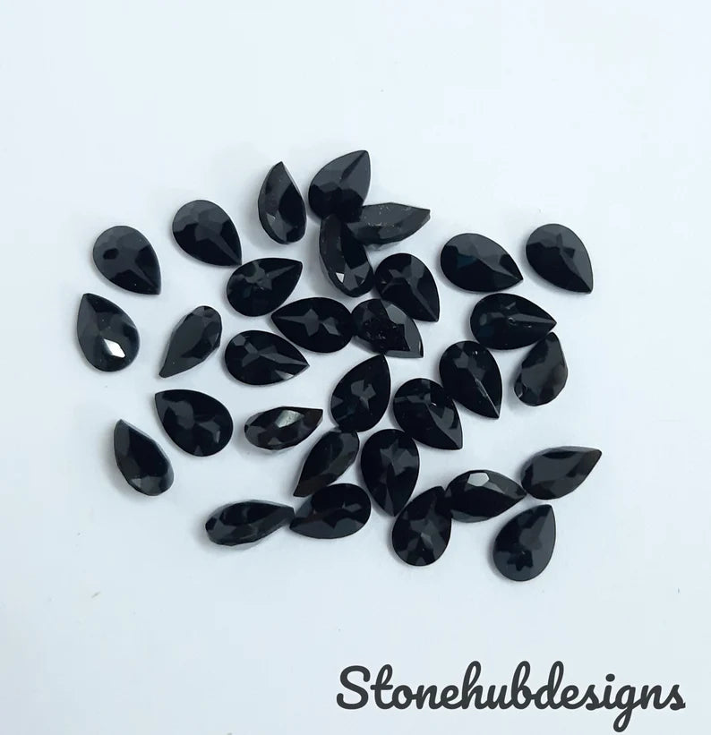 7x9MM, 8x10MM, 9x11MM, 10x12MM Natural Black Onyx Faceted Pear Loose Calibrated Cut Gemstone, AAA Black Onyx Pear Calibrated Cut For jewelry