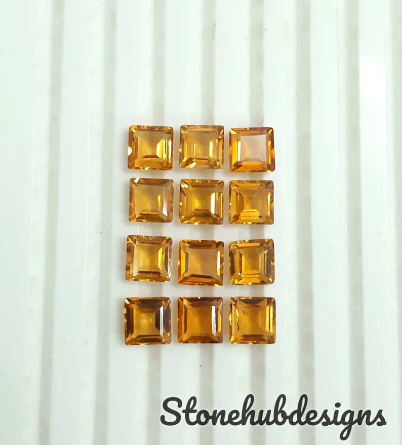 5MM, 6MM, 7MM, 8MM Natural Citrine Faceted Square Loose Gemstone, AAA Citrine Faceted Square Loose Calibrated Cut Gemstone For Jewelry