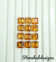 5MM, 6MM, 7MM, 8MM Natural Citrine Faceted Square Loose Gemstone, AAA Citrine Faceted Square Loose Calibrated Cut Gemstone For Jewelry