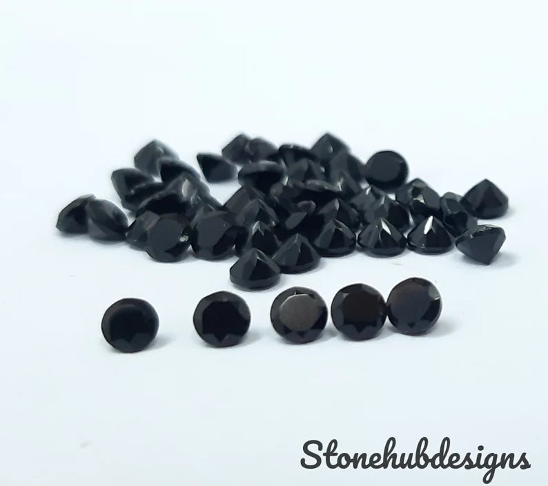 3MM, 3.50MM, 4MM, 4.50MM, 5MM, 6MM Natural Black Onyx Faceted Round Cut Gemstone, AAA Black Onyx Faceted Loose Calibrated Round for Jewelry