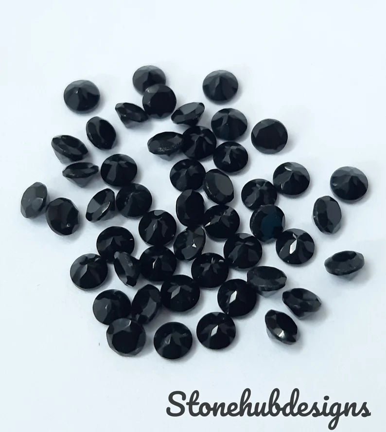 3MM, 3.50MM, 4MM, 4.50MM, 5MM, 6MM Natural Black Onyx Faceted Round Cut Gemstone, AAA Black Onyx Faceted Loose Calibrated Round for Jewelry