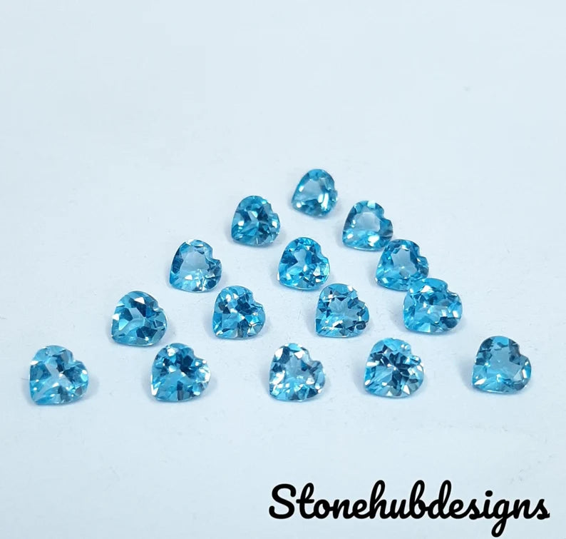 3MM, 4MM, 5MM, 6MM, 7MM Natural Swiss Topaz Faceted Heart Shape Loose Gemstones, AAA Swiss Blue Topaz Cut Heart For Topaz Jewelry
