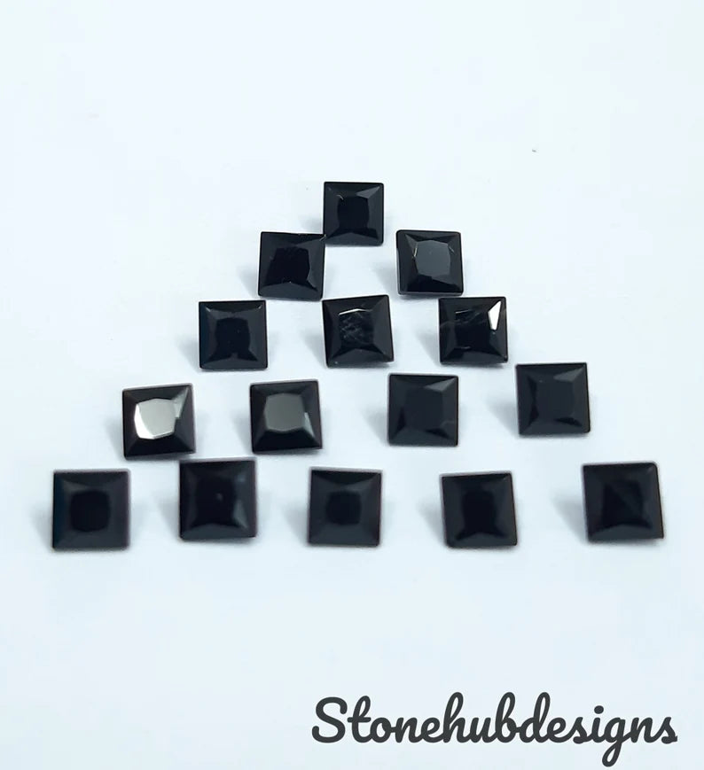 7MM, 8MM, 9MM, 10MM Natural Black Onyx Faceted Square Cut Gemstone, AAA Quality Black Onyx faceted Square loose gemstone for jewelry