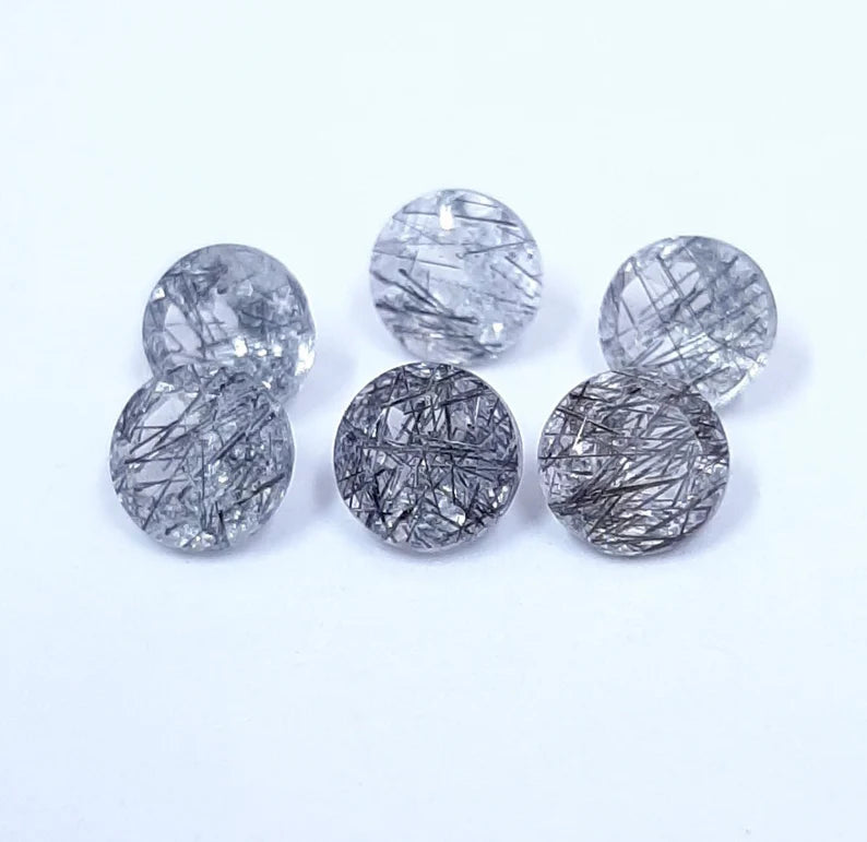 9MM, 10MM Natural Black Rutilated Quartz Faceted Round Top Quality, AAA Black Rutile Quartz faceted round cut For Jewelry