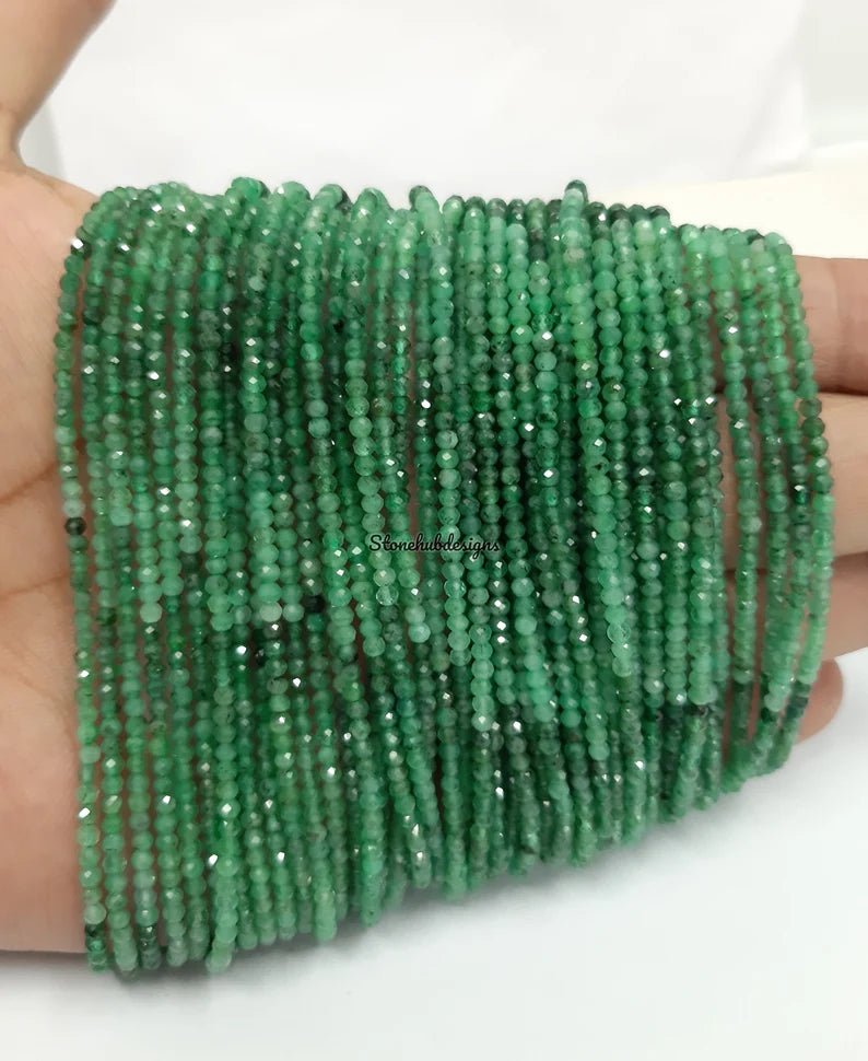 2.50MM AAA+ Natural Emerald Faceted Rondelle beads, Emerald Faceted beads, Emerald rondelle Beads Strand, Emerald Jewelry Green Beads